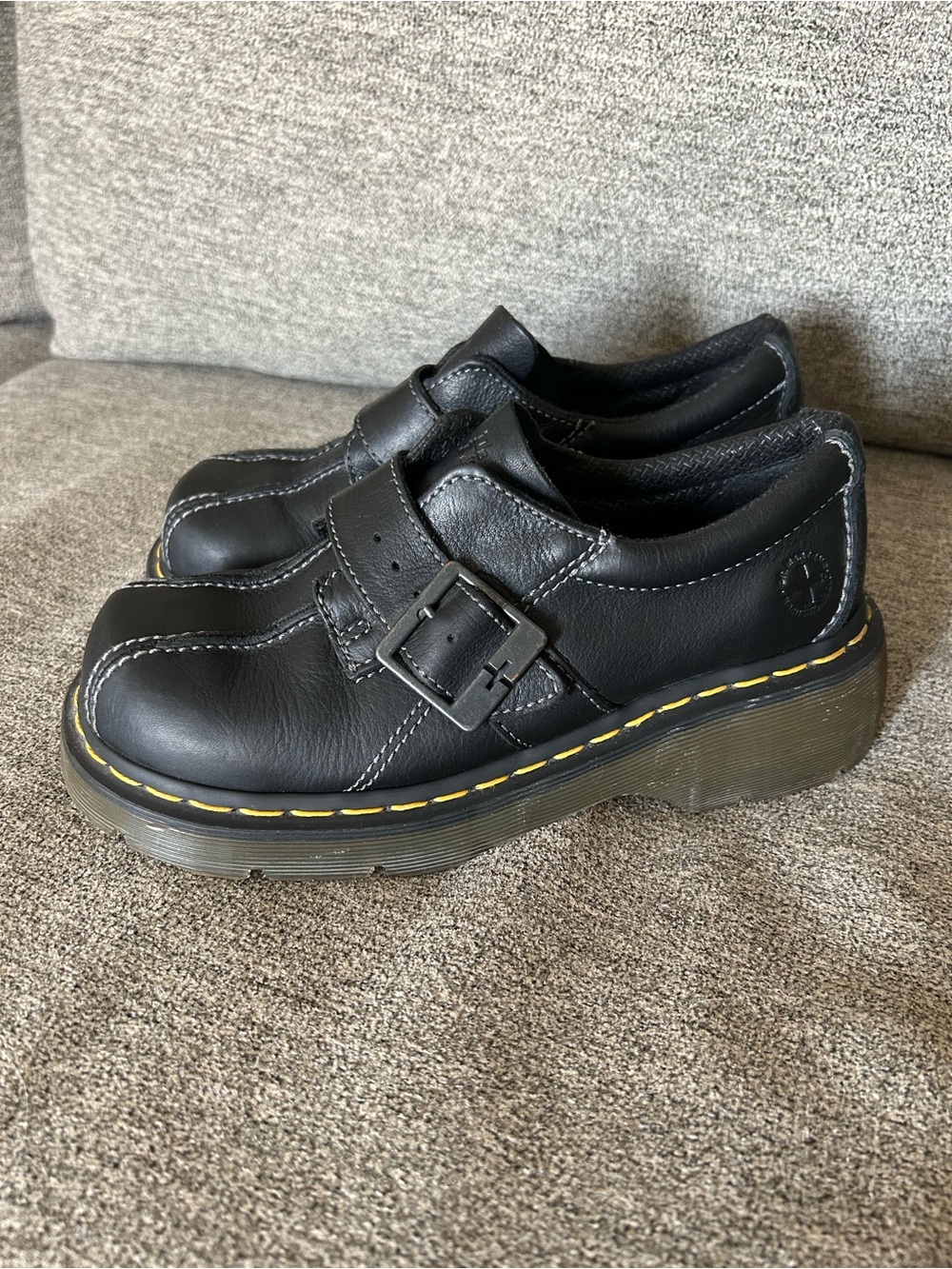 Dr Doc Martens Monk Strap Oxford Chunky Y2K Black Leather Wedge Womens Size 7